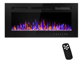 Betelnut 750743718082 36 Inch Electric Fireplace Wall Mounted And Recessed With Remote Control 750/150