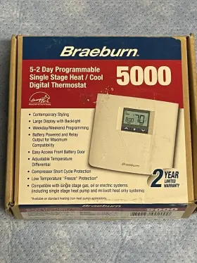 5000-120-001 Braeburn Thermostat 5-2 Day Programmable Heat/cool Single Stage