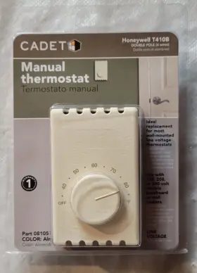 T410b Cadet 08105 Honeywell Mechanical Thermostat Double Pole White 120 208 240 Volts