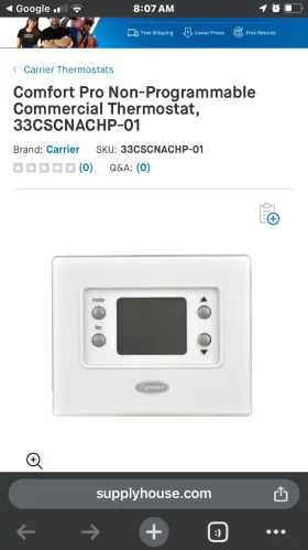 33cscnachp-01 Carrier 33cscpachp-02 Non-programmable Thermostat