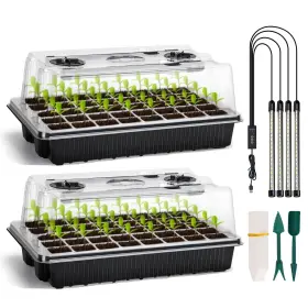 Pl-80 Carzos Seed Starter Tray Kit With Grow Lights 2 Pack 80 Cells Trays Humid