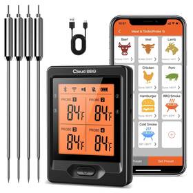 Cloud Bbq Fs66n 500ft Digital Meat Thermometer Wireless With Multy Probes Bluetooth Kitchen T