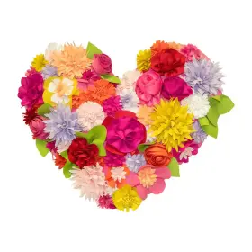 Edie Home 744759180285 Indoor And Outdoor Floral Heart Shaped Fuschia Multicolored Dimensional 16x16 Deco