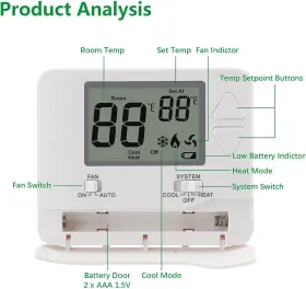 1h1c Electric Co. Ltd Non-programmable Thermostat For Home 1 Heat/1 Cool With Lcd Green Backlight S