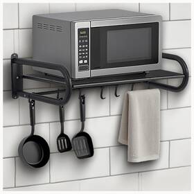 Funflare Sr001 Microwave Shelf Wall Mount With 5 Hooks And 2 Guardrails