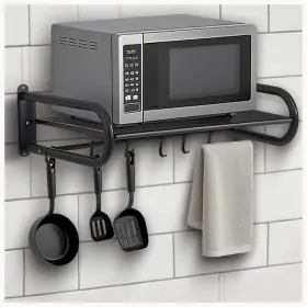 Sr001 Funflare Microwave Shelf Wall Mount With 5 Hooks And 2 Guardrails