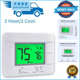 Garystat 711181374179 Non-programmable Heat Pump Thermostat For House 2 Heat/1 Cool With Temperature