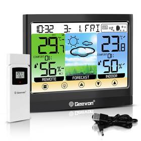 Geevon 208667 Weather Station Wireless Indoor Outdoor Thermometer Hygrometer With De