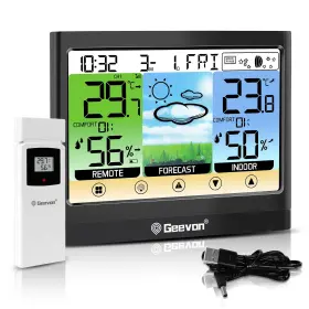 208667 Geevon Weather Station Wireless Indoor Outdoor Thermometer Hygrometer With De