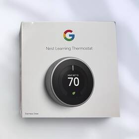 Google Nest A0073 Learning Thermostat Stainless Steel Wi-fi App And Voice Control