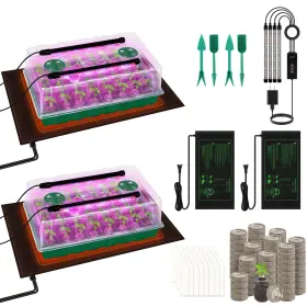 Eh3864 Hahood 2 Set Seed Starter Kit 40-cell Tray With Grow Light Full Spectru
