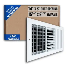 Handua 756014669480 Fits 14x8 Duct Opening Aluminum 3-way Adjustable Air Supply Grille By
