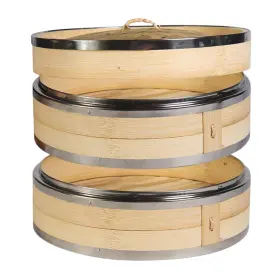 3z2zl24 Hcooker 2-tier Kitchen Bamboo Steamer With Stainless Steel Rings For Asian Cooking