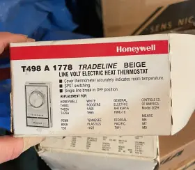 T498a1778 Honeywell 085267000512 Home- Electric Heat Thermostat Spst Switching
