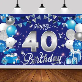 Honeywell 313093824881 Blue 40th Birthday Decorations Banner For Men Women Silver Happy