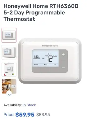 Rth6360d1002 Honeywell Rth6360d1002/e Home T3 Programmable Thermostat
