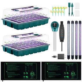 Hugbow 639394299020 Seed Starter Tray With Grow Lights And Heat Mat 3-in-1 Soil Meter 80-cell S