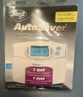 44660 Hunter Auto Saver 7 Day Programmable Energy Saving Thermostat White