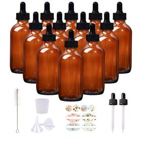 Hwashin Hs-94405-007 12 Pack 4oz Amber Glass Bottles With Eye Droppers For Essential Oils P