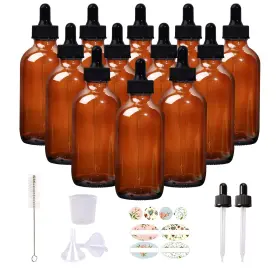 Hs-94405-007 Hwashin 12 Pack 4oz Amber Glass Bottles With Eye Droppers For Essential Oils P