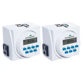32979 Hydrofarm Autopilot 7 Day Dual Outlet Digital Programmable Light Timer Controller 2 Pack