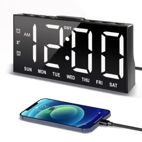 Ch-05 Jall Digital Alarm Clock With Large Display Big Bold Numbers Dimmer 2 Usb Chargi