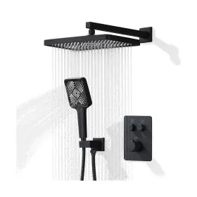 J3008b Jqbqs Thermostatic Shower Valve/system 12 Inches Black Brass Faucet Set With Divert