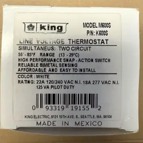 K600s King Thermostat 22a 120/240vac