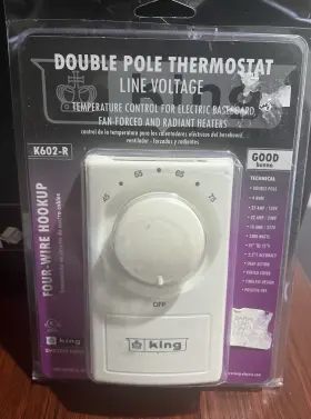 K602-r King New In Pkg Electric Double Pole Thermostat White