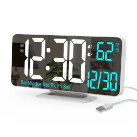 Acd-330bl Kosumosu Digital Led Clocks For Bedrooms 6.7in White Alarm Clock Dimming 12