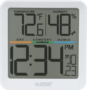 302-1408-tbp La Crosse Technology Indoor Temperature And Humidity Monitor With Time Date Lcd Display Weather Mete