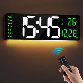Leike 725388508633 16 Inch Large Digital Wall Clock Timer Remote Control 2 Alarms Led Display