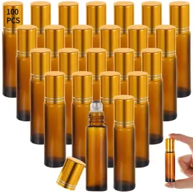 Rb001120 Lnrueg 100 Pcs 10 Ml Amber Roller Bottles For Essential Oils - Empty Brown Glass Bot
