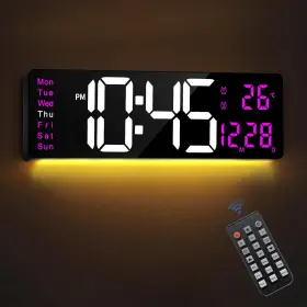 Mee 2ou 725388508879 16 Inch Large Led Digital Wall Clock With Date And Day Of Week Temperature Dual