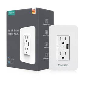 Moesgo Wk-us2u-wh-us Smart Power Wall Outlet With Usb Wifi Socket 2 Plug Outlets 15 A