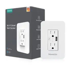 Wk-us2u-wh-us Moesgo Smart Power Wall Outlet With Usb Wifi Socket 2 Plug Outlets 15 A