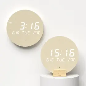 Mc-l1 Mooas Wood Moon Cordless Mini Digital Led Wall Clock Date Temperature Auto