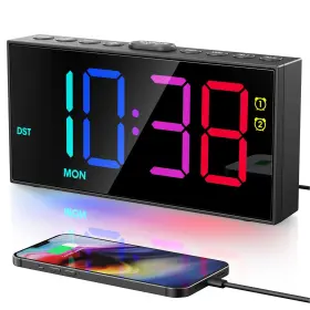 Cr1001er Pplee Digital Rgb Alarm Clock For Bedroom Loud Colorful Led Big Number Digit