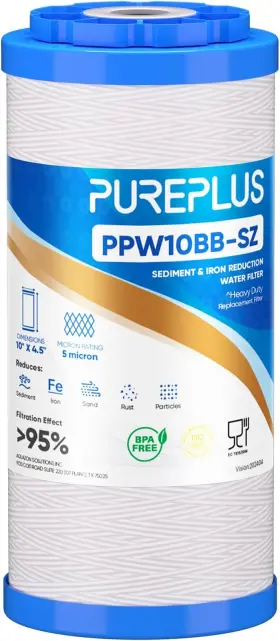 Ppw10bb-sz Pureplus 10 Inch 4.5 String Wound Sediment Filter Compound With Iron Reducing Filte