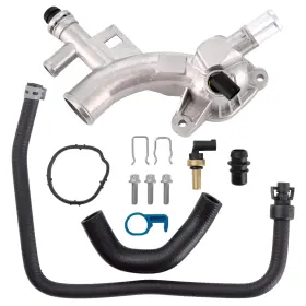 Rarayc 719081638407 Engine Coolant Housing Water Outlet Aluminum With Hoses - And 2