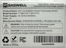 T18butw-7-wiyi Saswell Smart Thermostat 3h/2c Wifi Household For Home