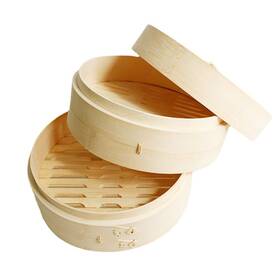 Smylls 760594995860 Bamboo Steamer 10 Inch 2 Tier Wooden Basket For Cooking Healthy Asian Food I