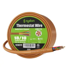 7547-sb-bn-20 Syston Cable Technology 20 Ft. 18/10 Brown Solid Bare Copper Cmr/cl3r Thermostat Wire Ul/etl Listed Uv R