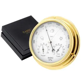 Tabic 060977980014 Handcrafted Brass Barometer With Built-in Hygrometer Thermometer And Nautica