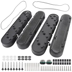 Tektall-8082-2bk Tektall Ls Finned Cast Aluminum Valve Covers With Coil Mounts And Compatible W