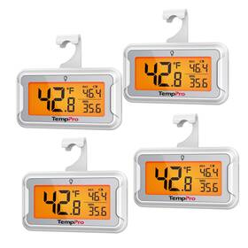 Temppro Tp110-4 Refrigerator Thermometer 4 Pack With Large Backlit Lcd Display Water