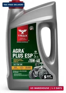 Triax Lubricants Llc 850023978868 Agra Plus Esp 15w-40 Ck-4 Synthetic Blend Api Licensed Ultra High Perfor