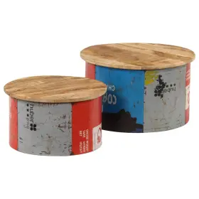 247576 Vidaxl Coffee Table Set Of 2 Multicolor Solid Mango Wood Old Tin Sheet