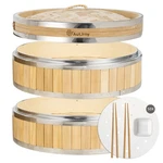 Autjrny 11.8" Vertical Bamboo Steamer Basket, 2-TIER W/ Stainless Steel Ring New. Price: $86.76.
