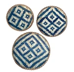 SET/3 Gorgeous Blue Woven Fisherman Drying Baskets Bold Patterned Natural Boho Used. Price: $80.00.